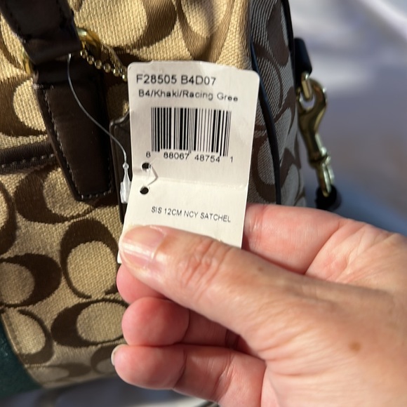 NWT COACH Nancy Satchel Green Racing Stripe Purse Crossbody handbag bag tote - Picture 5 of 12